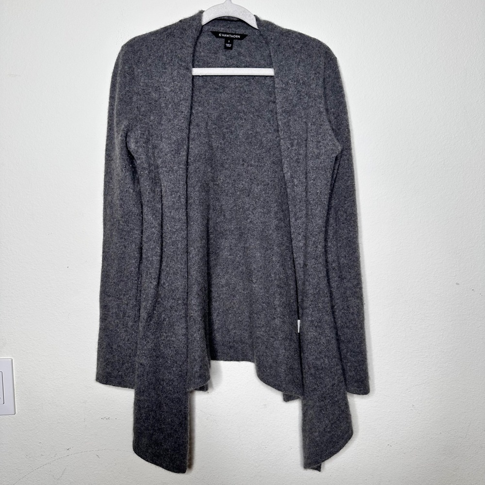 41 Hawthorn Womens 100% Cashmere Open Front Waterfall Cardigan Grey Small